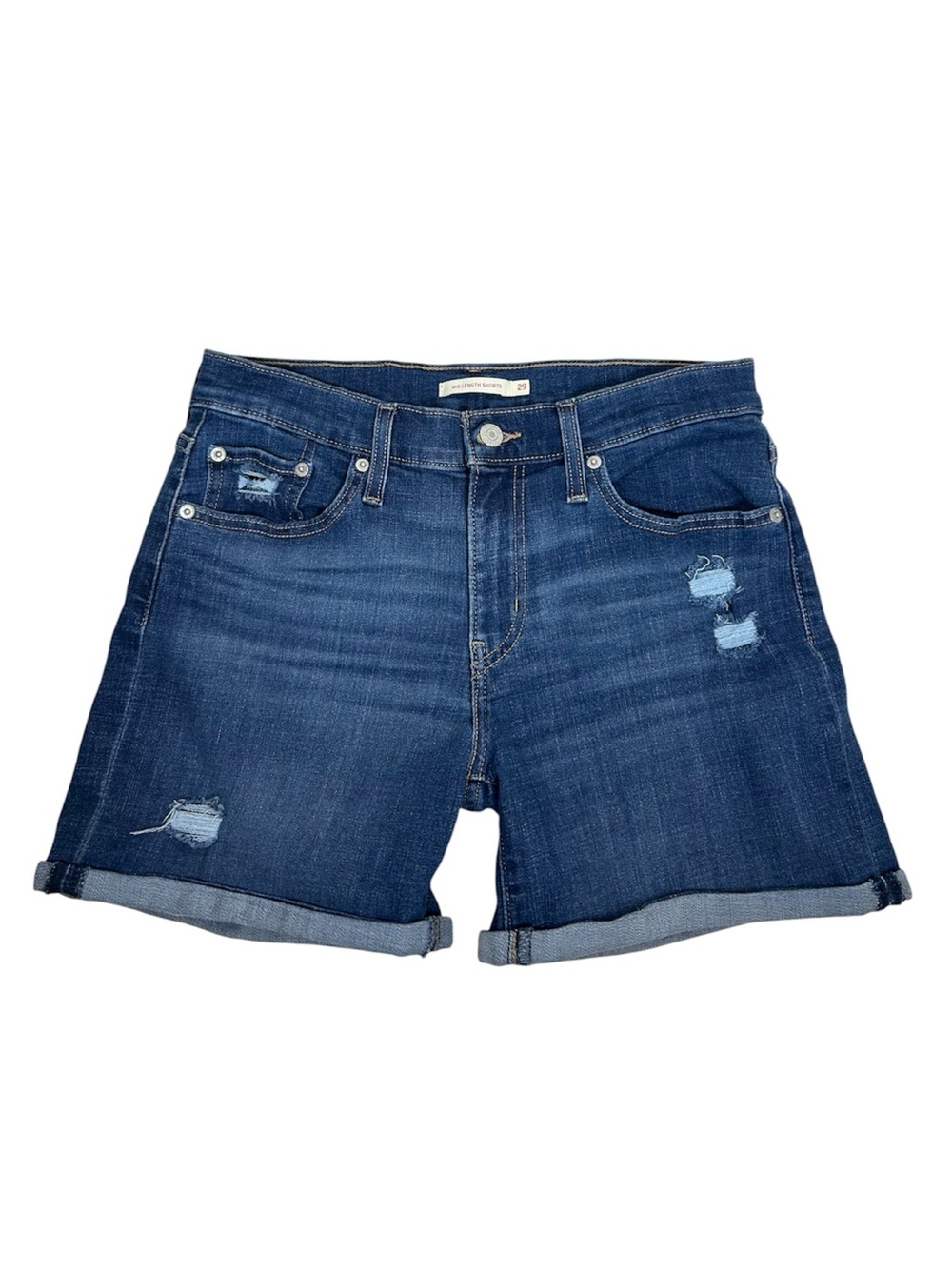 Levi's women's distressed Festival Summer denim‎ mid-length cuffed shorts 29